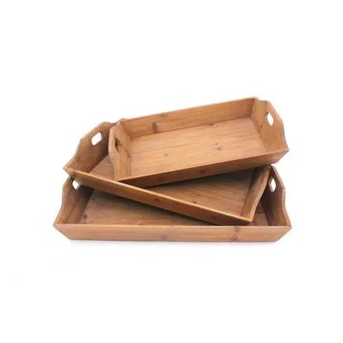 16.5" x 24.25" x 3.75" Brown, Country Cottage, Wooden - Serving Tray 3pcs