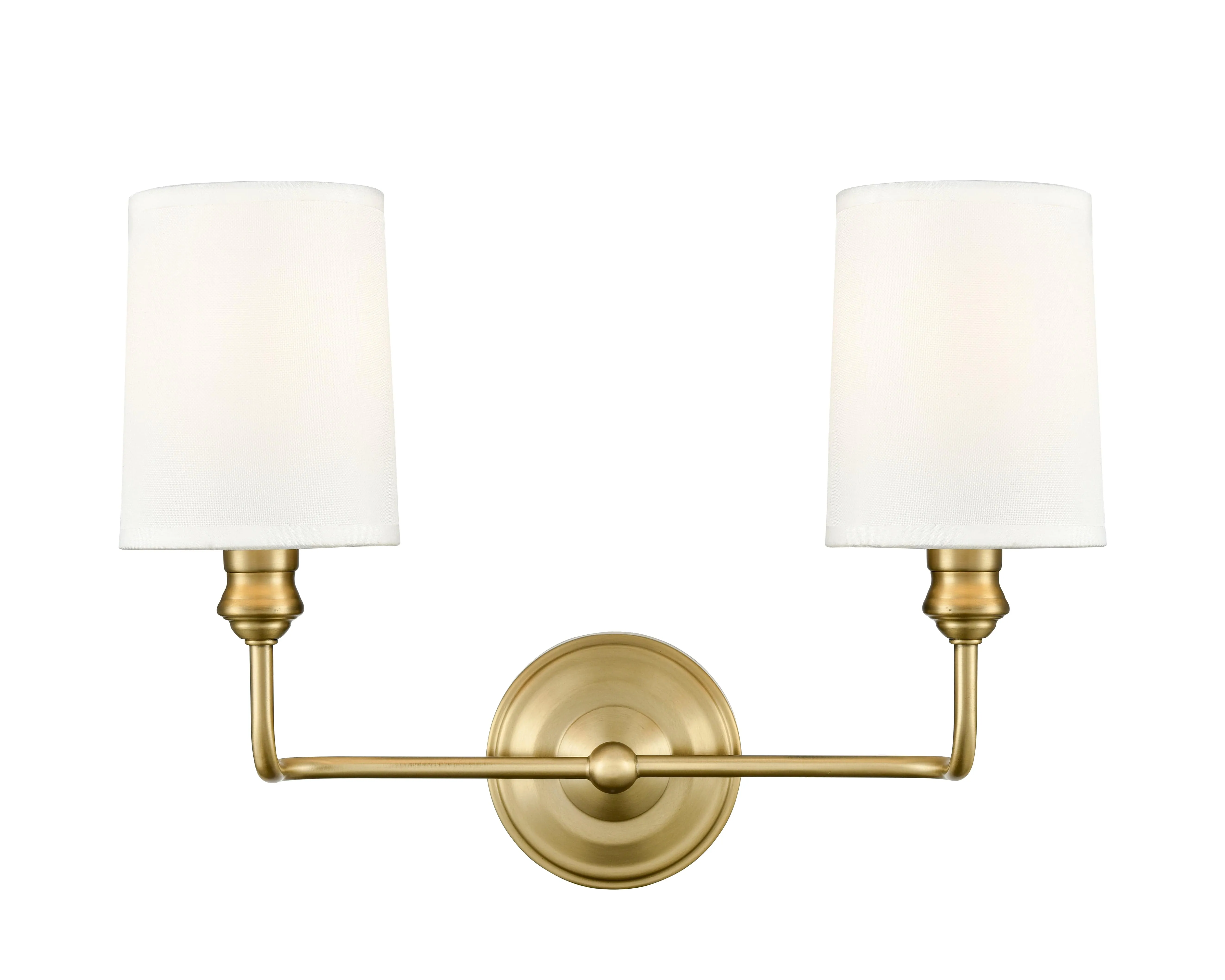 2 Lamps Leena Vanity Light - Vintage Brass - White Fabric Shade - 15.25in. Wide