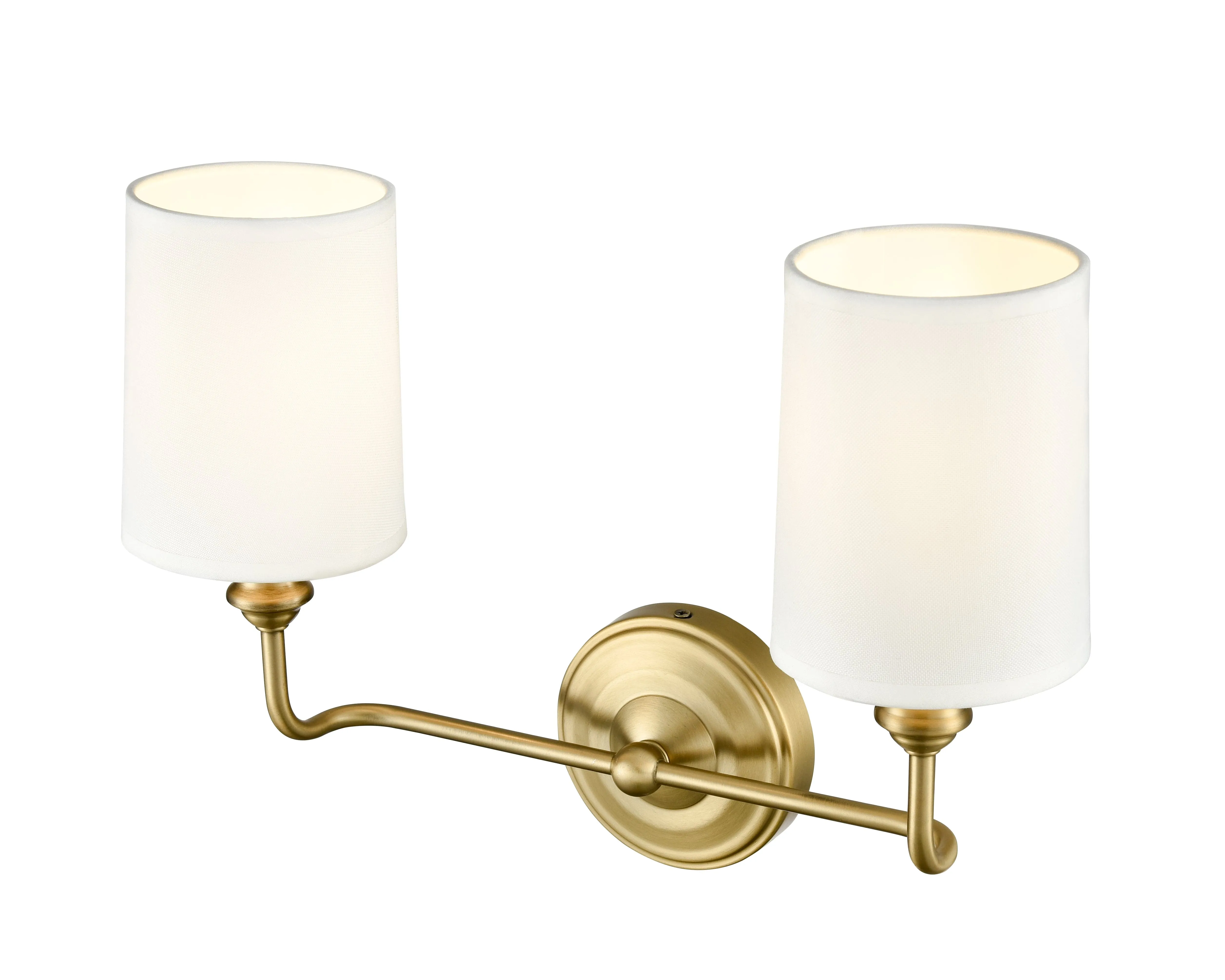 2 Lamps Leena Vanity Light - Vintage Brass - White Fabric Shade - 15.25in. Wide