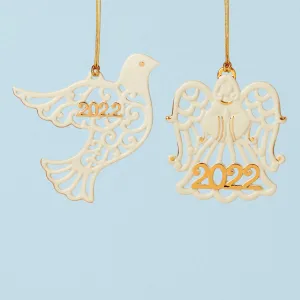 2022 Pierced Dove & Angel Ornaments, S/2