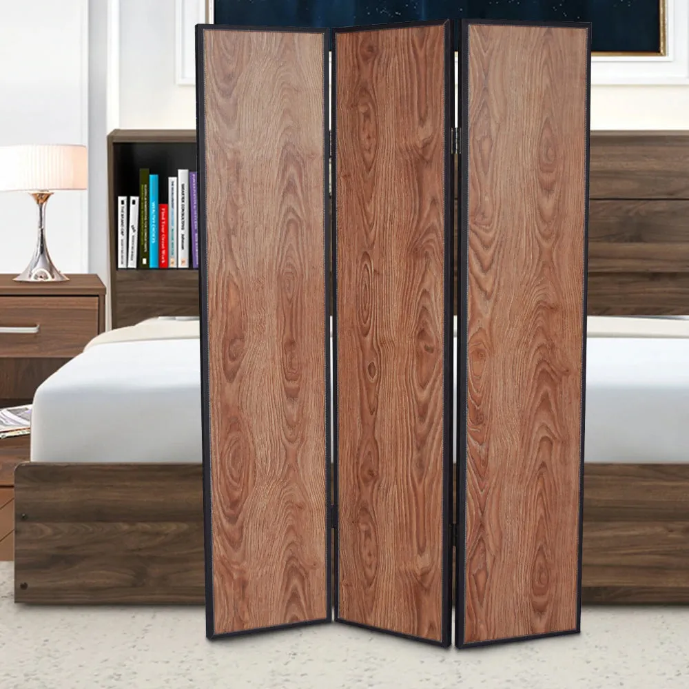 3 Panel Foldable Wooden Screen with Grain Details, Brown - BM26601 By Casagear Home