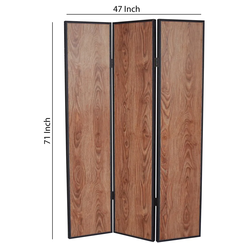 3 Panel Foldable Wooden Screen with Grain Details, Brown - BM26601 By Casagear Home