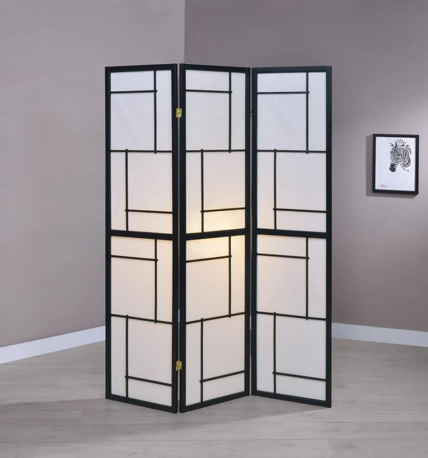 3-panel Folding Floor Screen Black and White