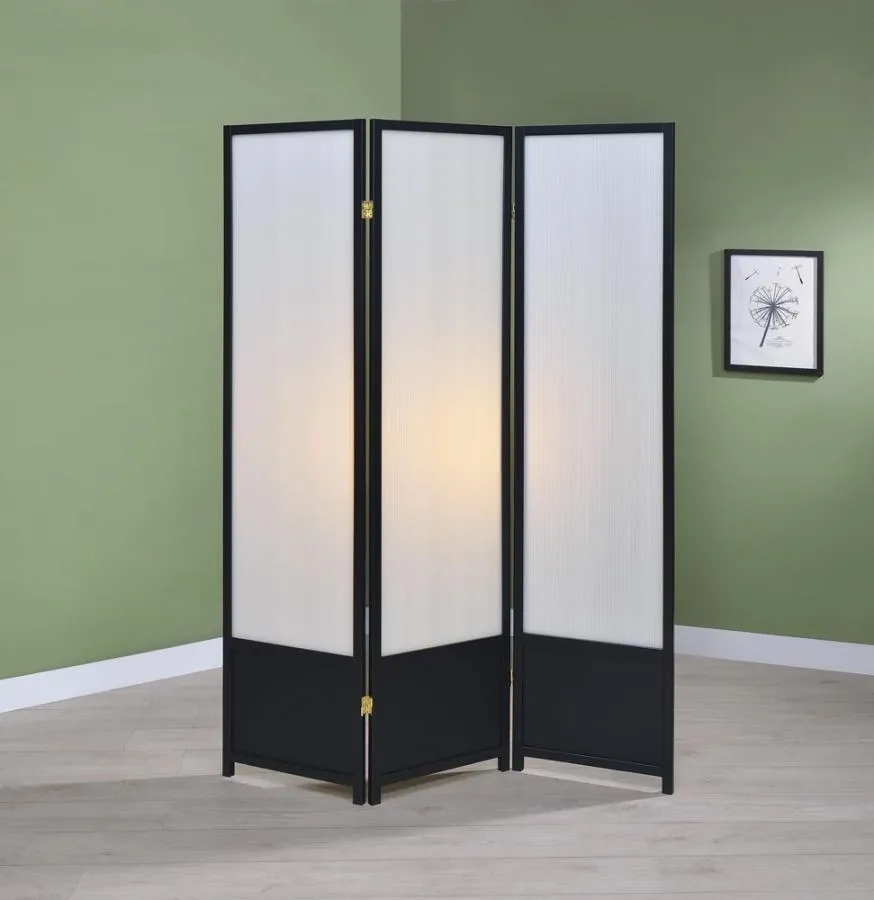 3-panel Folding Floor Screen Translucent and Black