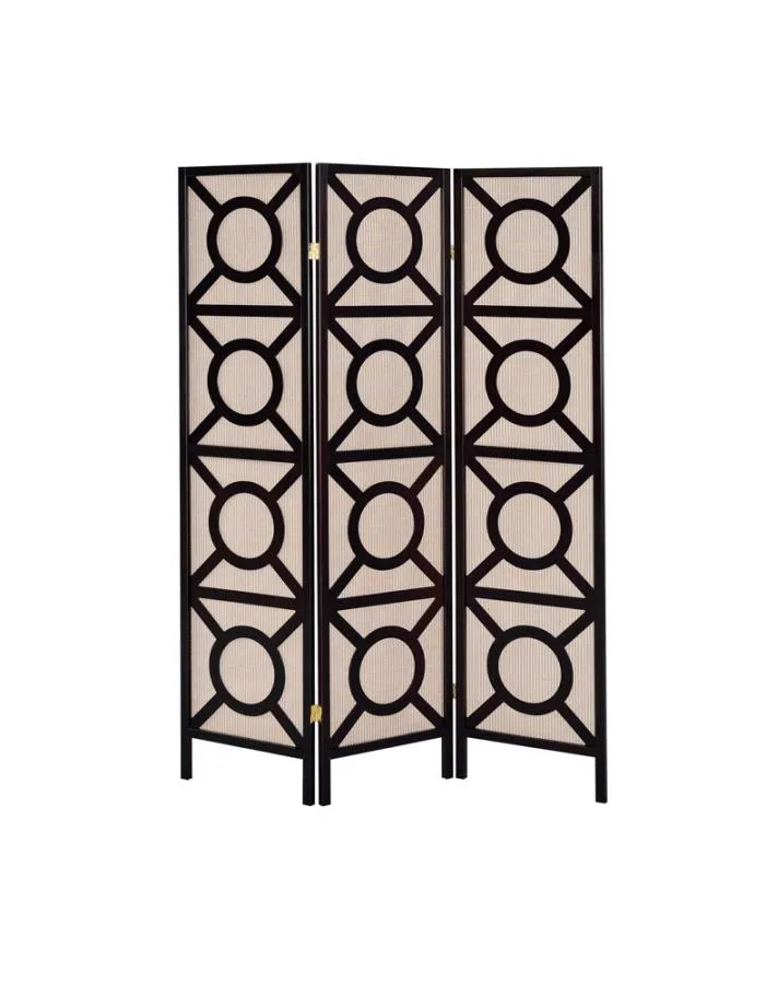 3-panel Geometric Folding Screen Tan and Cappuccino