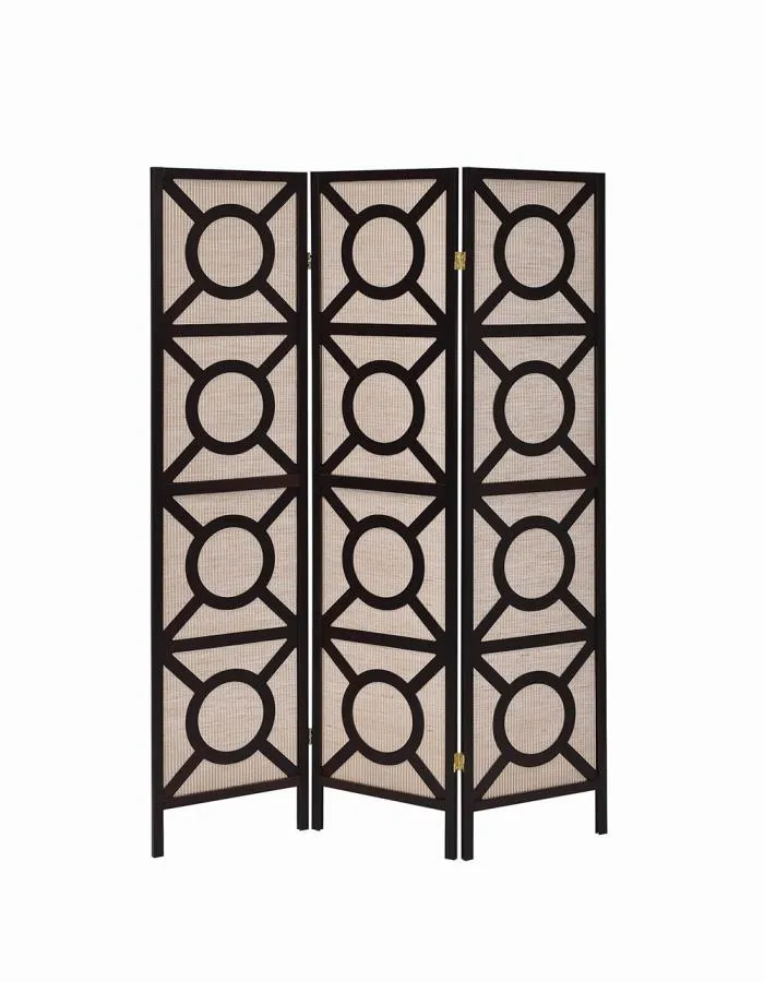 3-panel Geometric Folding Screen Tan and Cappuccino