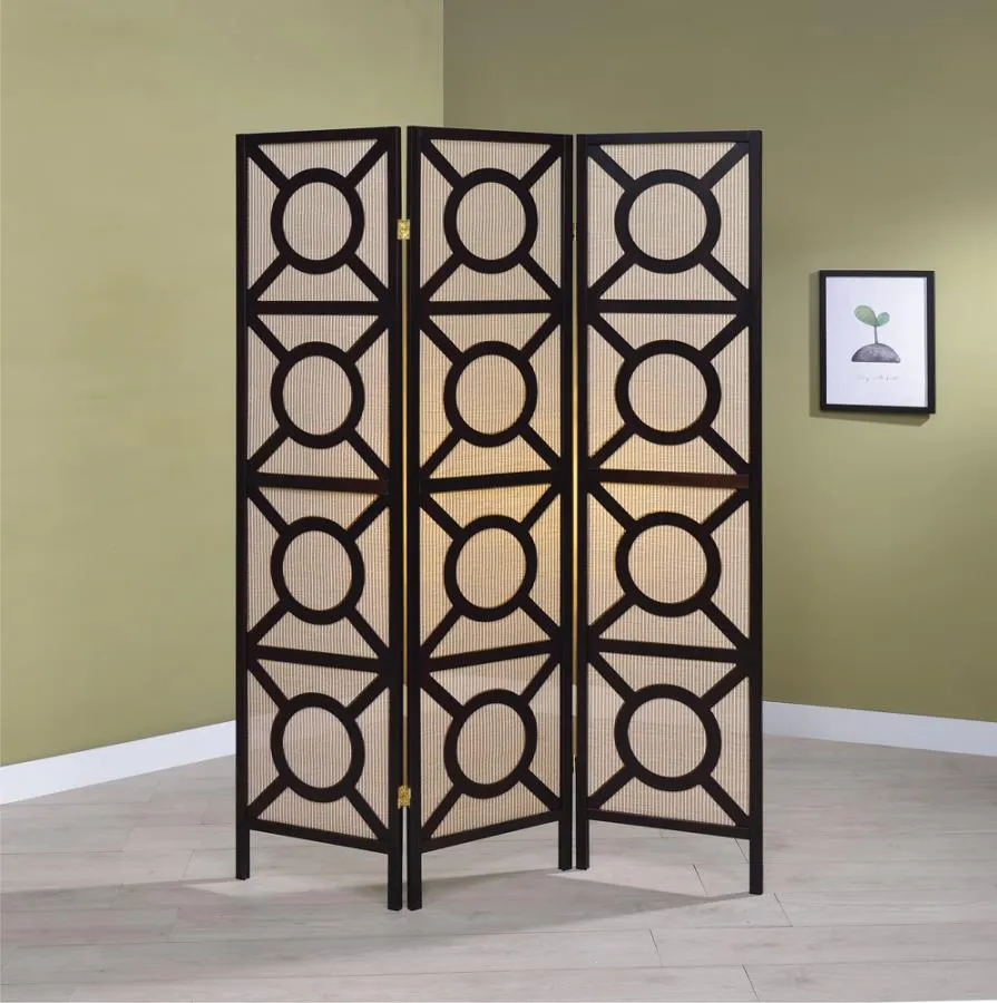 3-panel Geometric Folding Screen Tan and Cappuccino