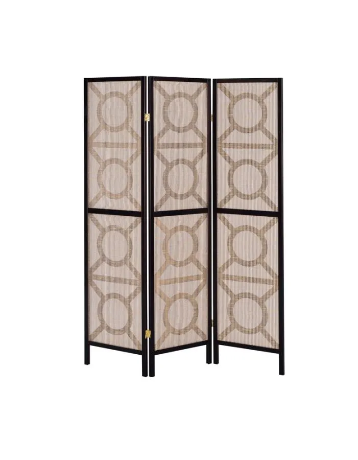 3-panel Geometric Folding Screen Tan and Cappuccino