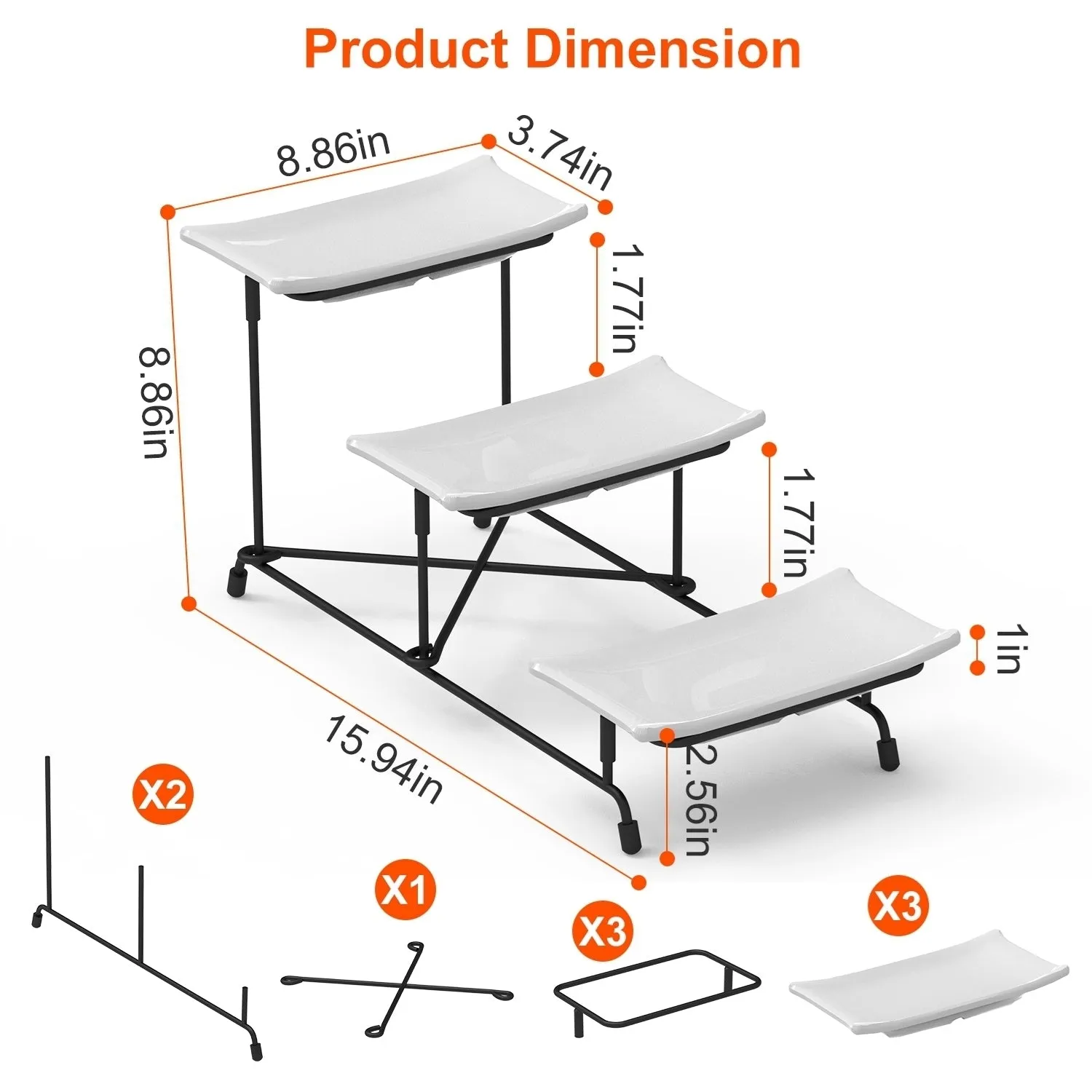 3-Tier Plastic Serving Tray Dessert Server Display Serving Stand Dinnerware with 3 Rectangular Plastic Serving Platters