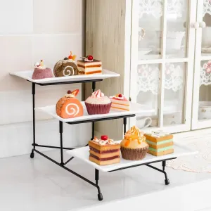 3-Tier Plastic Serving Tray Dessert Server Display Serving Stand Dinnerware with 3 Rectangular Plastic Serving Platters