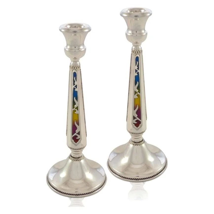 30% off 8.25" Classic Enamel 925 Sterling Silver Shabbat Candlesticks Hand Made in Israel by NADAV