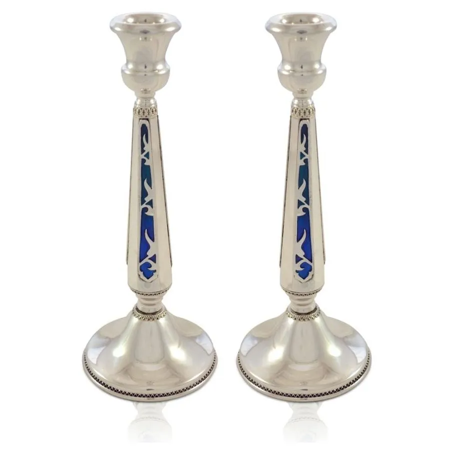 30% off 8.25" Classic Enamel 925 Sterling Silver Shabbat Candlesticks Hand Made in Israel by NADAV