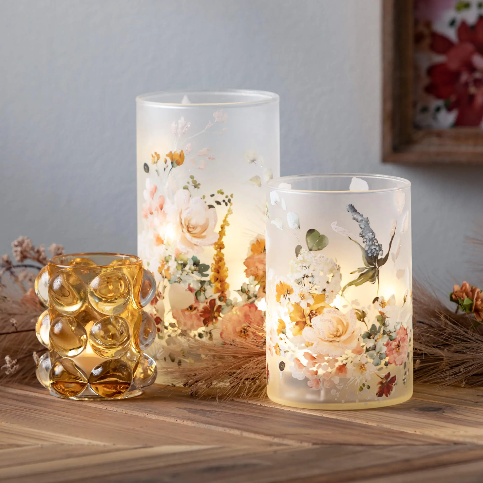 3.75" Bubble Texture Glass Votives - Set of 3, Multicolor