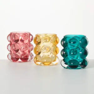 3.75" Bubble Texture Glass Votives - Set of 3, Multicolor