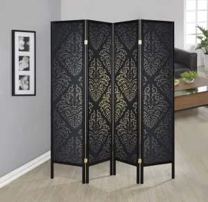 4-panel Damask Pattern Folding Screen Black