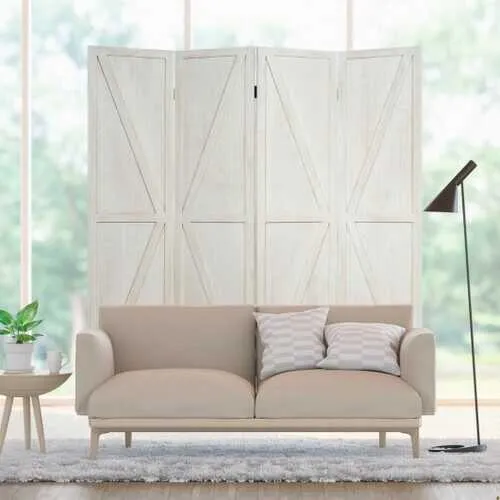 4 Panels Folding Wooden Room Divider-White - Color: White