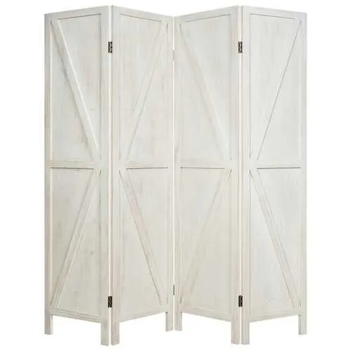 4 Panels Folding Wooden Room Divider-White - Color: White