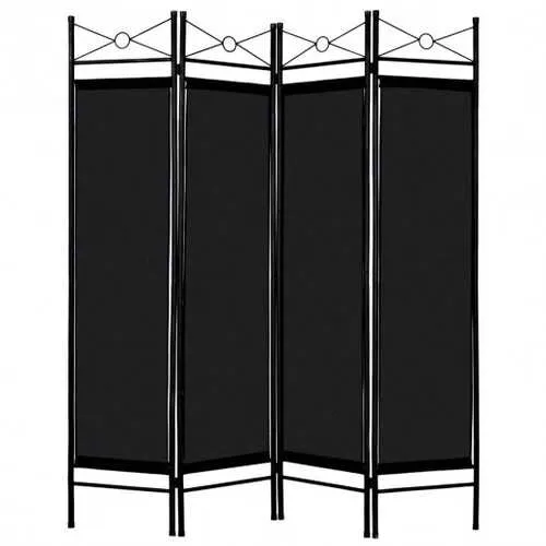 4 Panels Metal Frame Room Private Folding Screen-Black - Color: Black