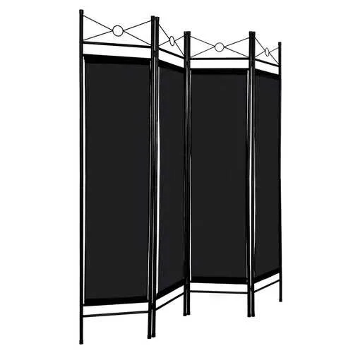 4 Panels Metal Frame Room Private Folding Screen-Black - Color: Black