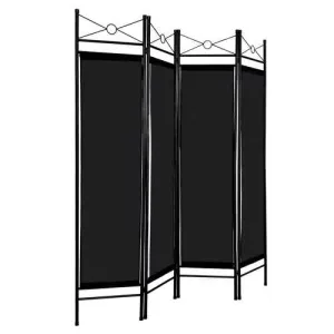 4 Panels Metal Frame Room Private Folding Screen-Black - Color: Black