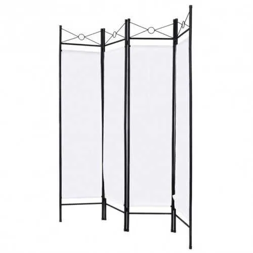 4 Panels Metal Frame Room Private Folding Screen-White - Color: White