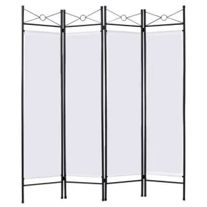 4 Panels Metal Frame Room Private Folding Screen-White - Color: White