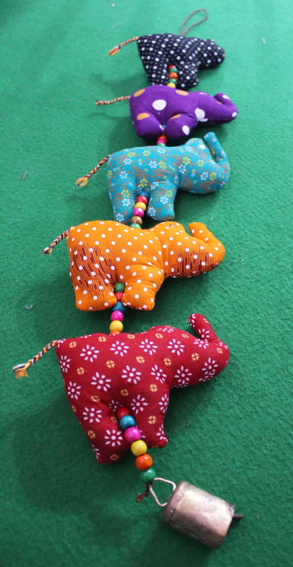 5 Fabric Cotton Elephant Door Hanging String Mobile Decoration Home Décor Ornaments 76 cm Length