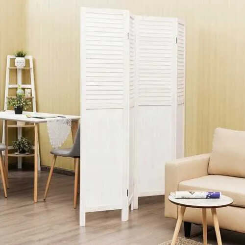 5.6 Ft Tall 4 Panel Folding Privacy Room Divider-White - Color: White