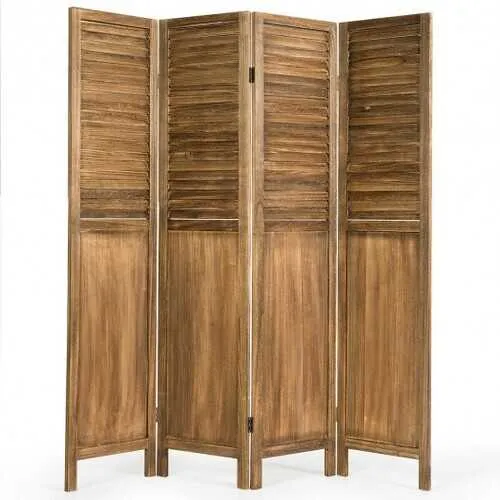 5.6 Ft Tall 4 Panel Folding Privacy Room Divider-Wood - Color: Wood