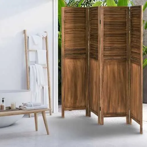 5.6 Ft Tall 4 Panel Folding Privacy Room Divider-Wood - Color: Wood