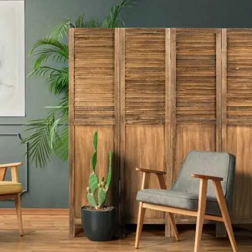 5.6 Ft Tall 4 Panel Folding Privacy Room Divider-Wood - Color: Wood