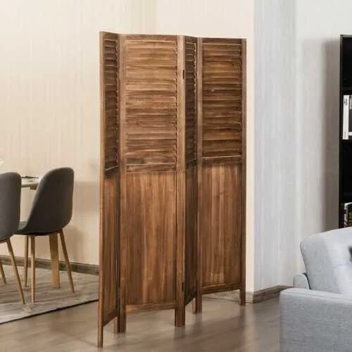 5.6 Ft Tall 4 Panel Folding Privacy Room Divider-Wood - Color: Wood