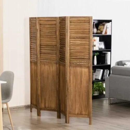 5.6 Ft Tall 4 Panel Folding Privacy Room Divider-Wood - Color: Wood