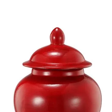 6 Inch Small Ginger Jar, Lidded, Porcelain, Bell Shape Set of 3, Red By Casagear Home