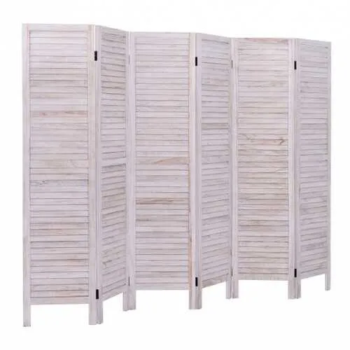 6 Panels Classic Venetian Wooden Slat Room Screen - Color: White