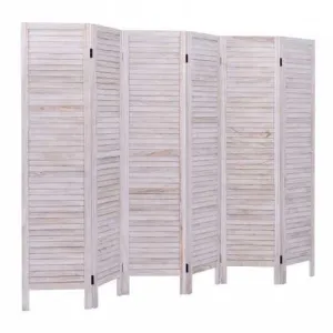 6 Panels Classic Venetian Wooden Slat Room Screen - Color: White