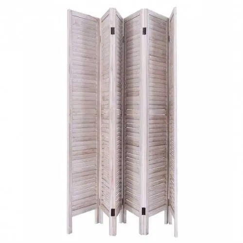 6 Panels Classic Venetian Wooden Slat Room Screen - Color: White