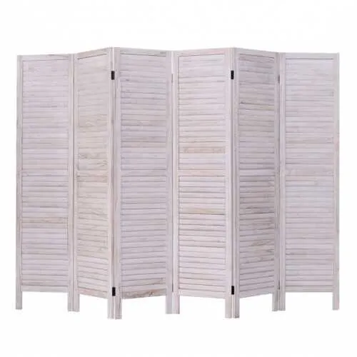 6 Panels Classic Venetian Wooden Slat Room Screen - Color: White