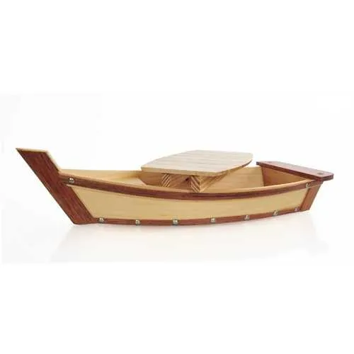 6.25" x 16.75" x 3.37"  Small, Wooden, Sushi Boat - Serving Tray