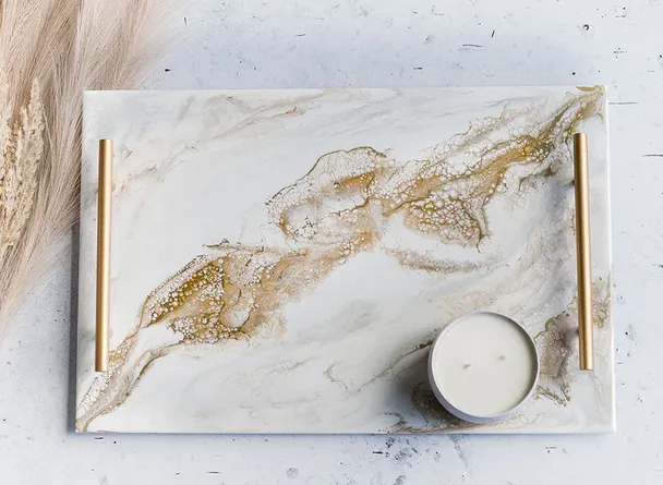 Acrylic Serving Tray with Handles - Gold Quartz