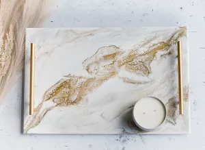 Acrylic Serving Tray with Handles - Gold Quartz