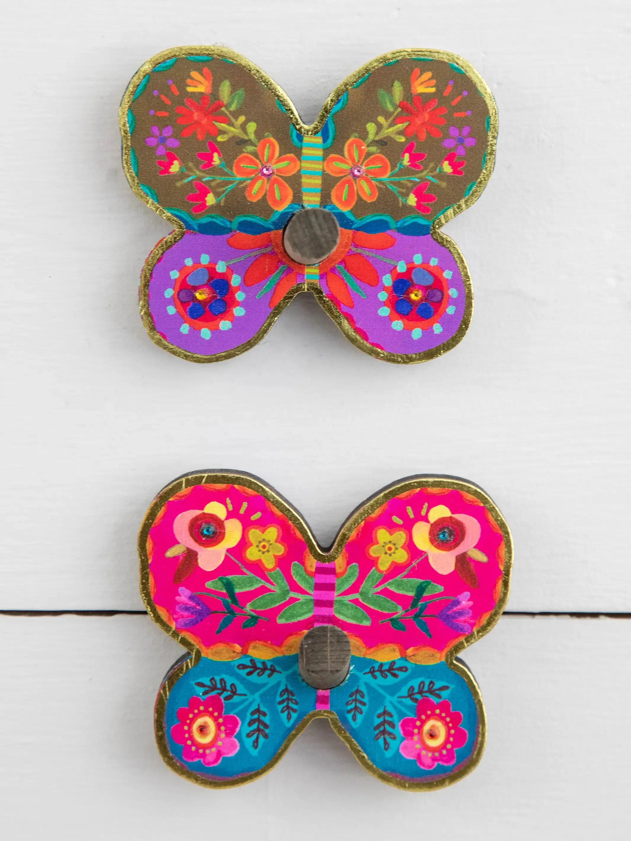 Adhesive Wooden Wall Hooks, Set of 2 - Butterfly