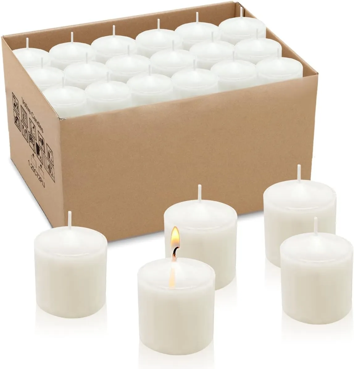 AMBLIC Votive Candles Unscented Smokeless Wax Set of 25 Bulk Set | Long Burning 7 Hour Candle Perfect for Diwali Decoration,Home Decor,Birthday,Wedding, Restaurant, SPA (1.5'' x 1.25'') (Set of 25)