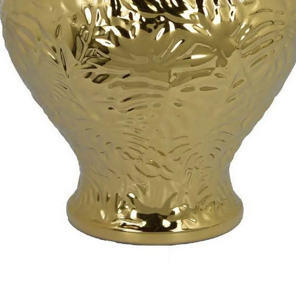 Aniea 18 Inch Accent Temple Jar, Geometric Design, Dome Lid, Gold Ceramic By Casagear Home