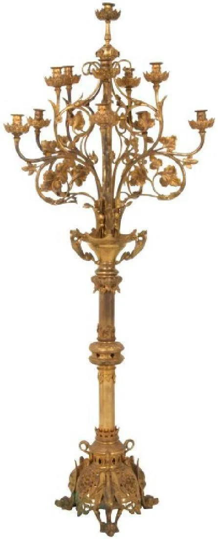 Antique Candelabra, Gothic Gilt Bronze Floor Standing, 11 Candleholders!