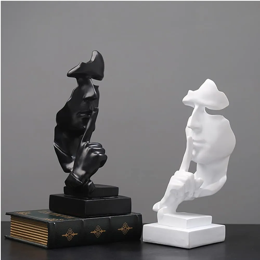 Asng Creative Abstract Men Figurine Sculptures, Keep Silence Statue, Thinker Statue, Office Home Decor (Black)