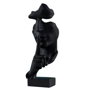 Asng Creative Abstract Men Figurine Sculptures, Keep Silence Statue, Thinker Statue, Office Home Decor (Black)