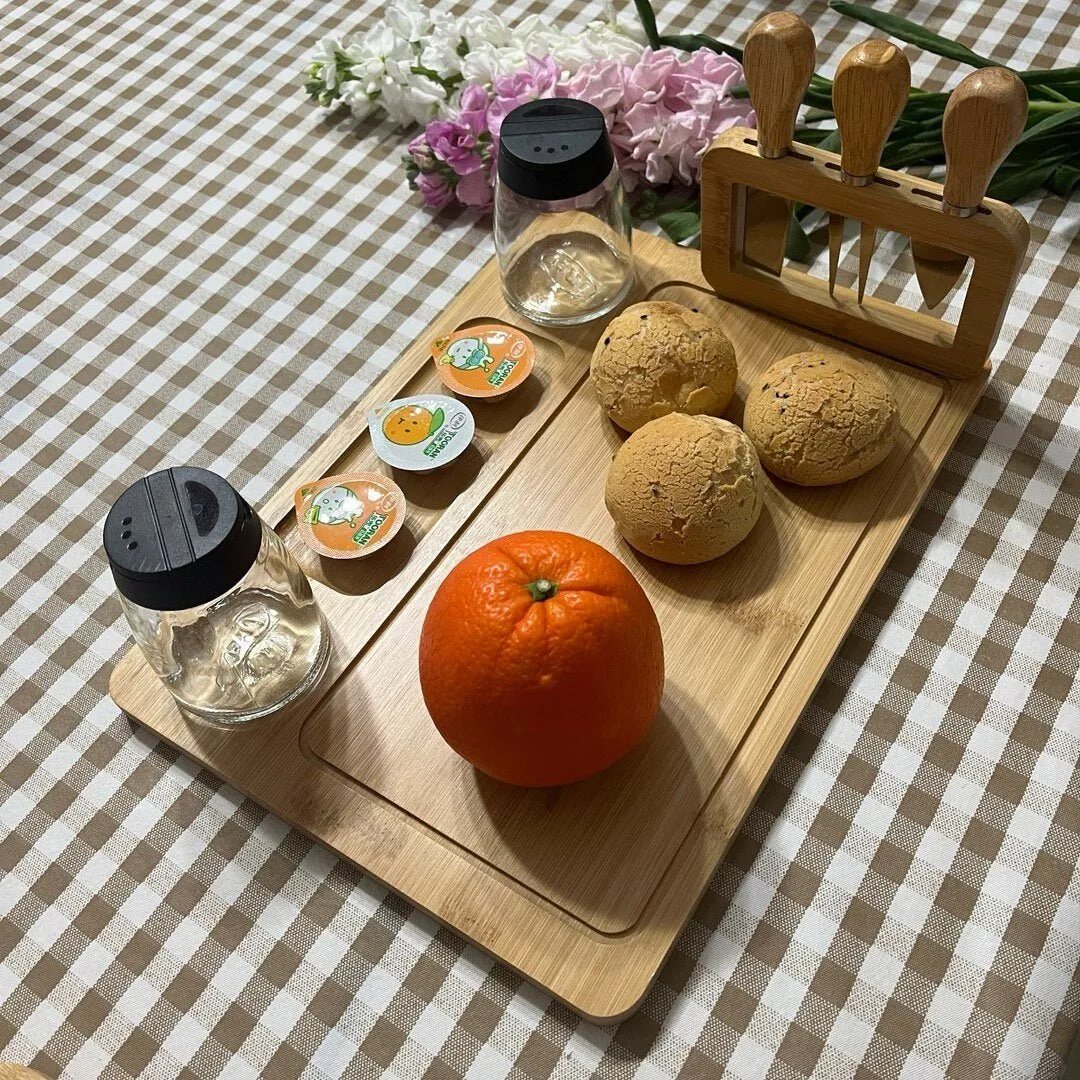 Bamboo Cheese Board Set with Stainless Steel Knives