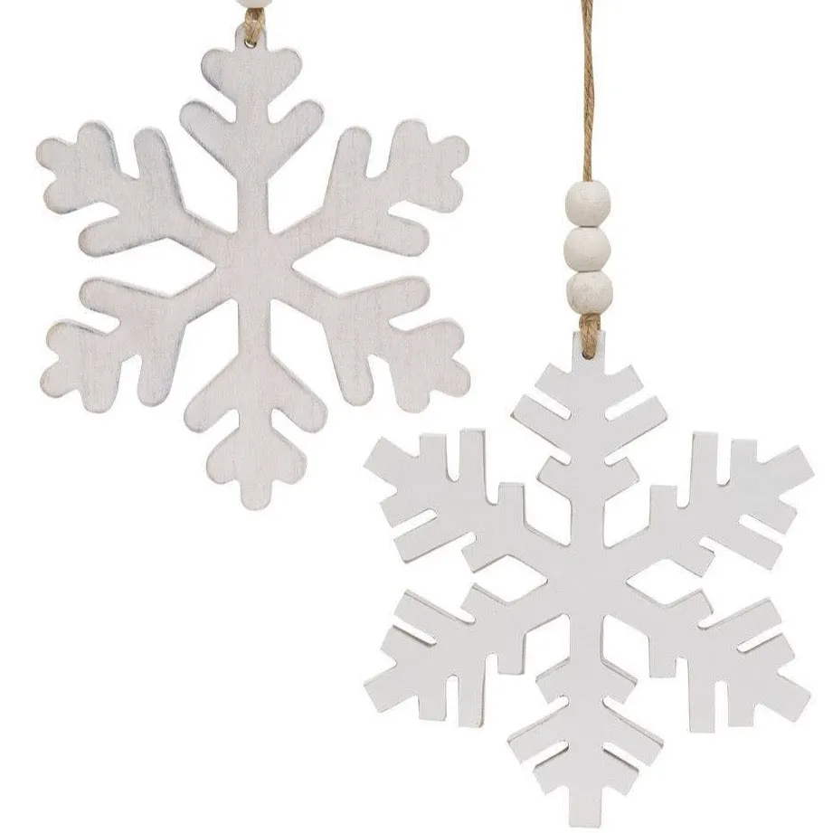 Beaded Wooden Snowflake Ornaments, 7.5"