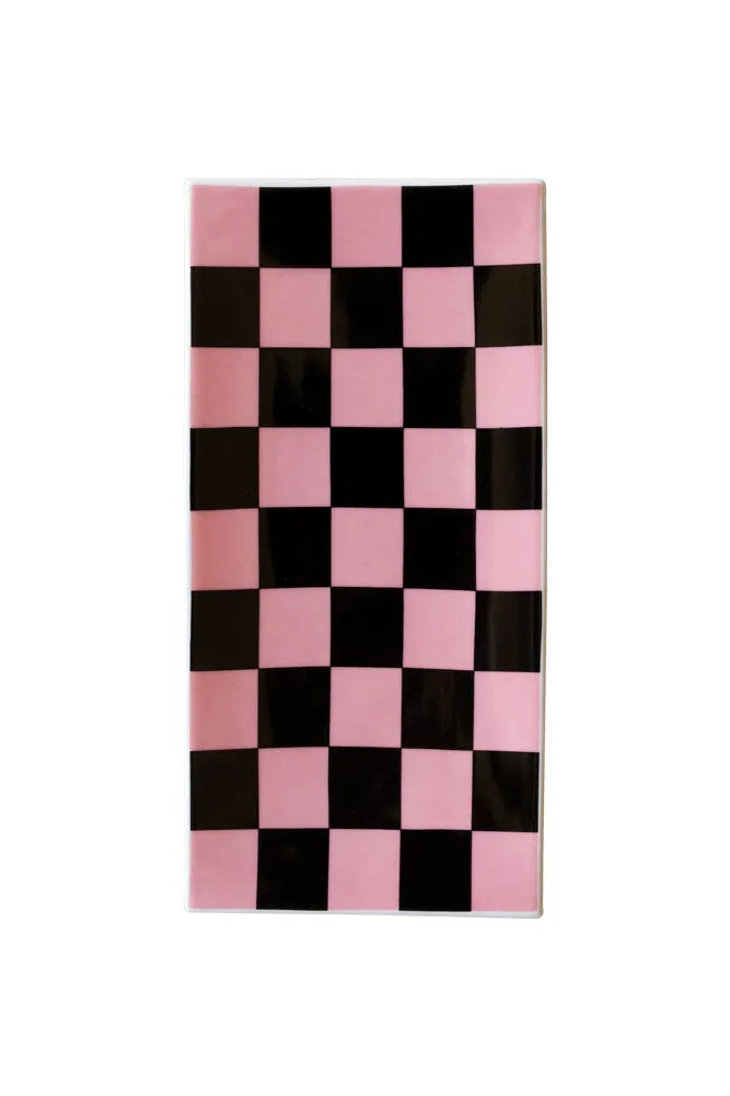 Black & Pink Checkerboard Trinket Dish